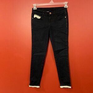 ⭐4 FOR $20⭐ Ochirly Women's Dark Blue Denim Skinny Jeans Lace Accent - Size XS